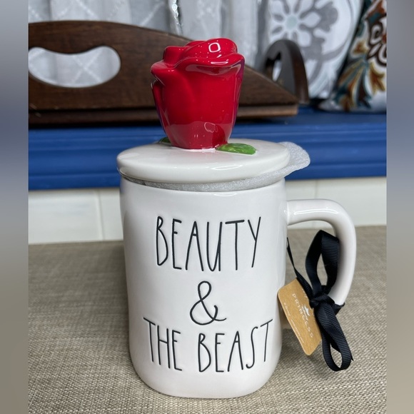 Rae Dunn Other - New! Rae Dunn x Disney Princess Beauty & The Beast Mug Red Rose Topper